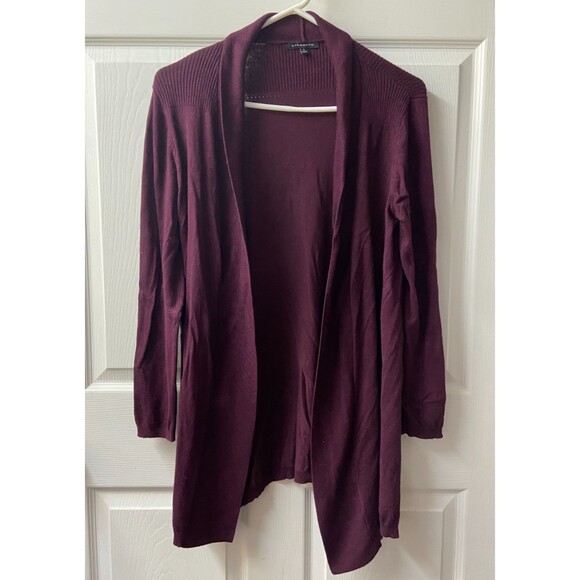 Staccato Open Front Cardigan Sweater Women Medium Burgundy Tight Knit Mid Length - Picture 1 of 7